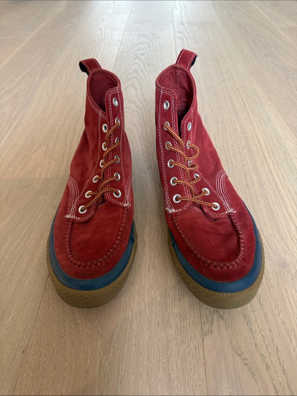 Converse Red Suede High-Top Moc Toe Sneakers - Picture 3 of 5